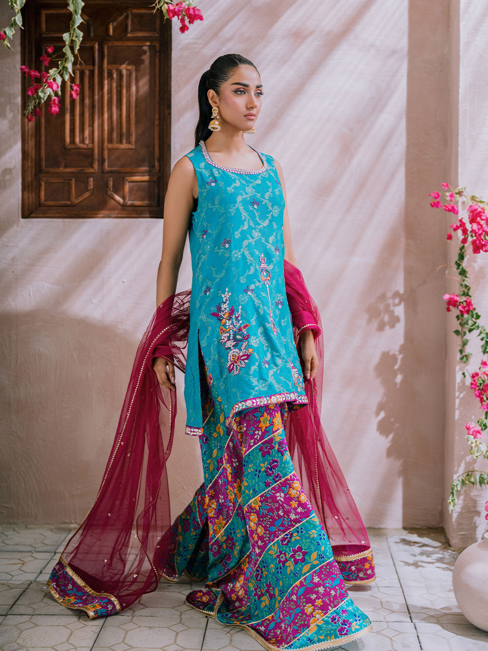 Aqua Kurta with Zardozi & Diamante Work