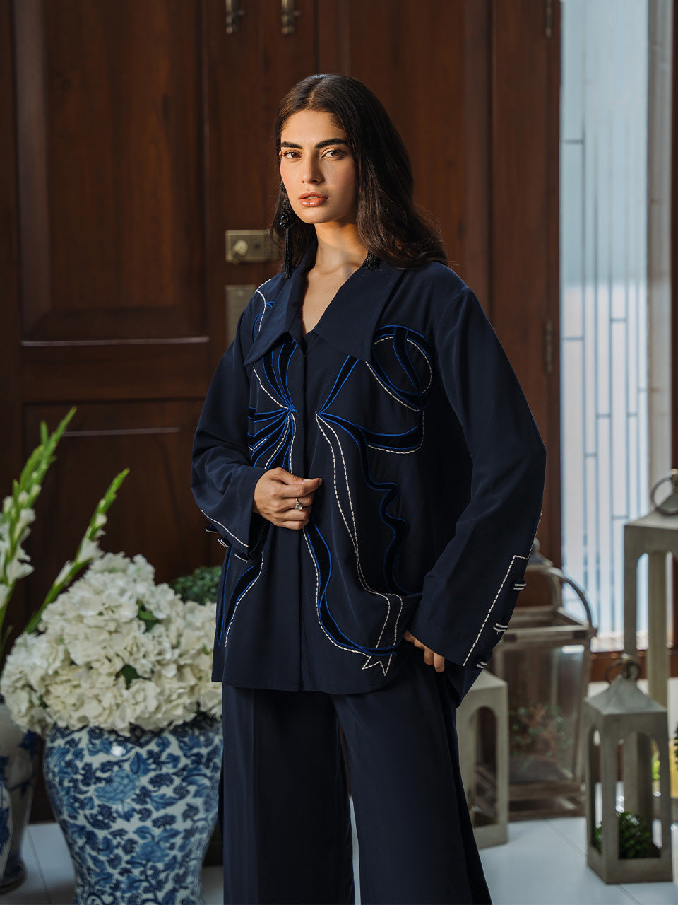 Blue embroidered outfit