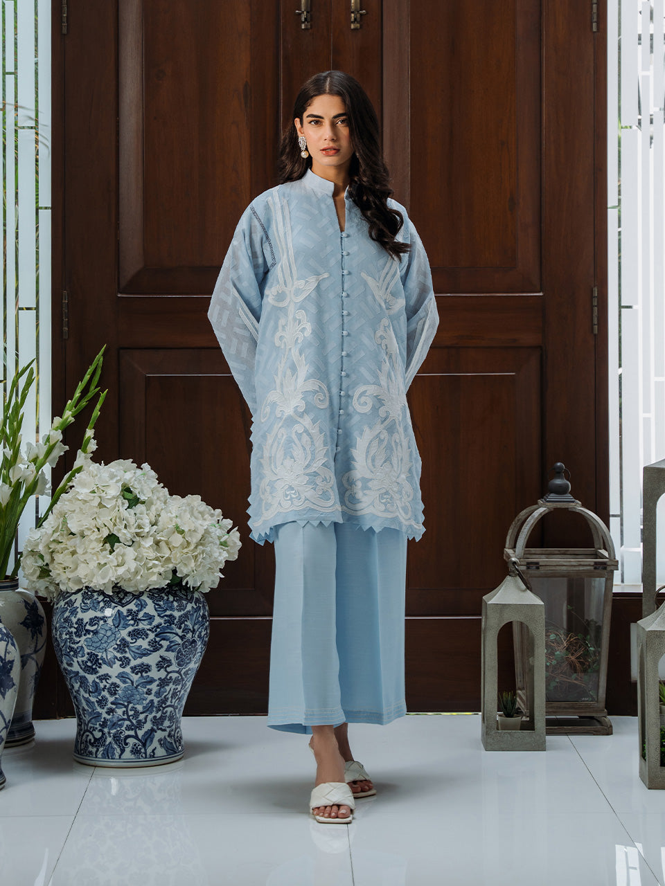 Sky blue chiffon georgette cord set