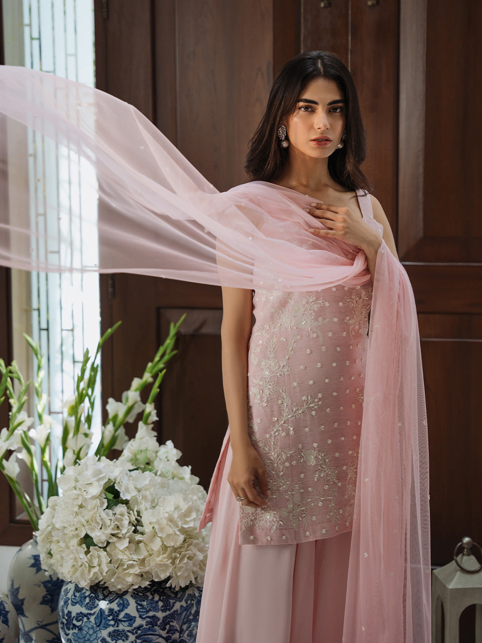net dupatta adorned with chan