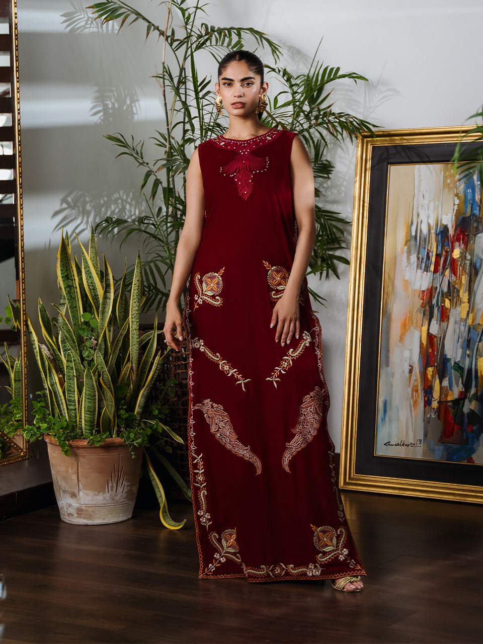 featuring intricate embroidery