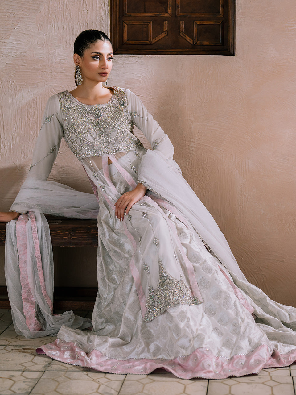 Luxury jamawar lehenga with hand-embroidered shirt