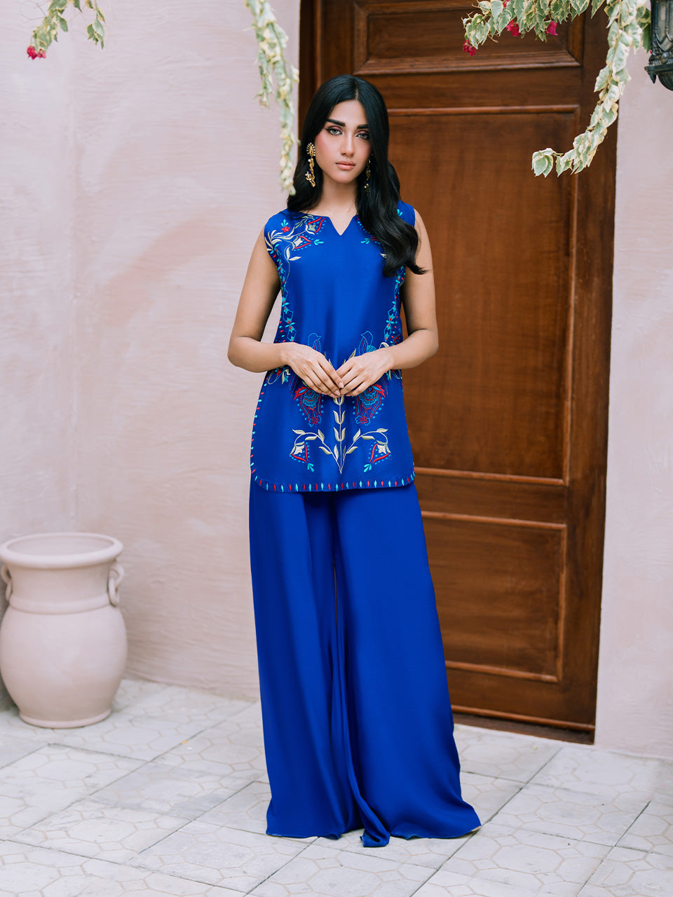 blue silk dress pakistani Silk unstitched blue suit for eid