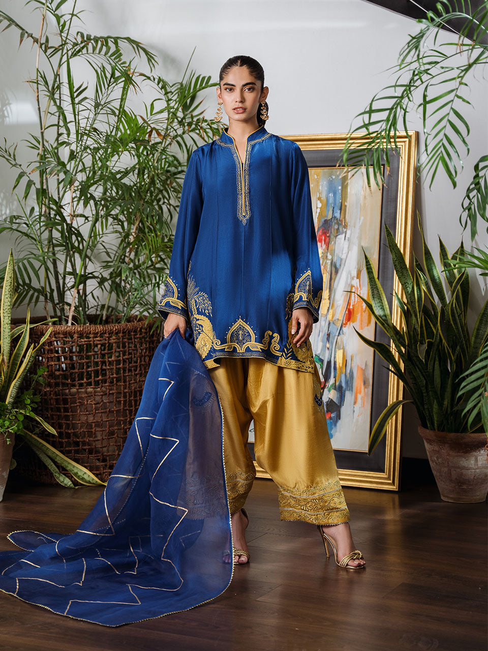 Exude elegance with the Zulaykha cobalt blue raw silk kurta
