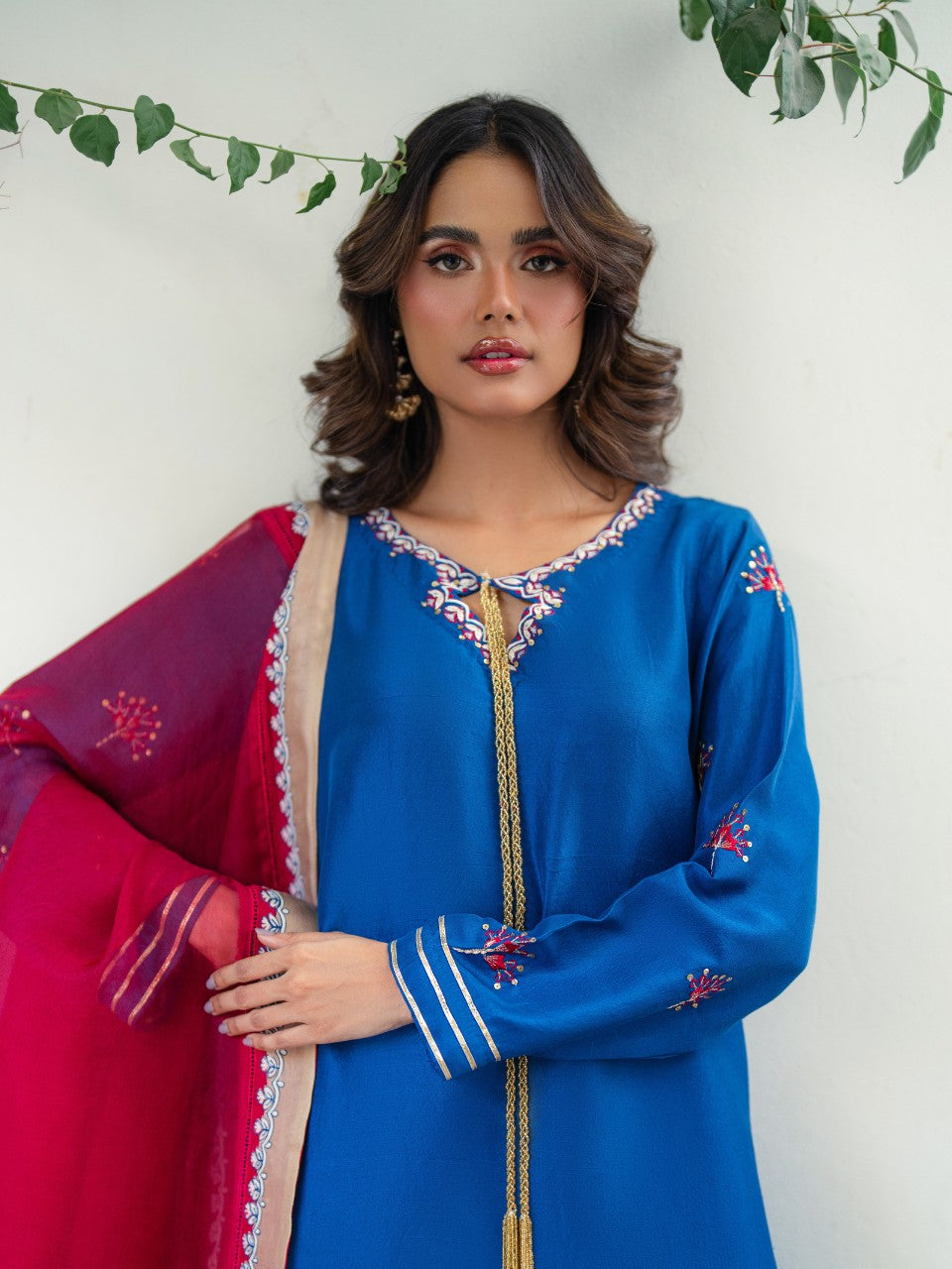 Traditional blue raw silk kurta with gota details