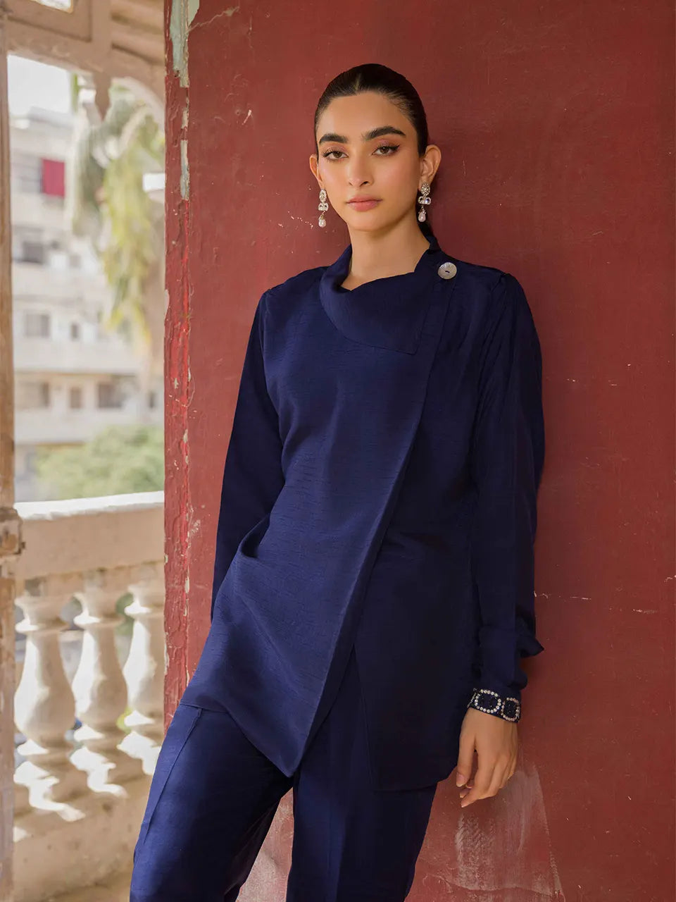 Fashion-forward blue ensemble