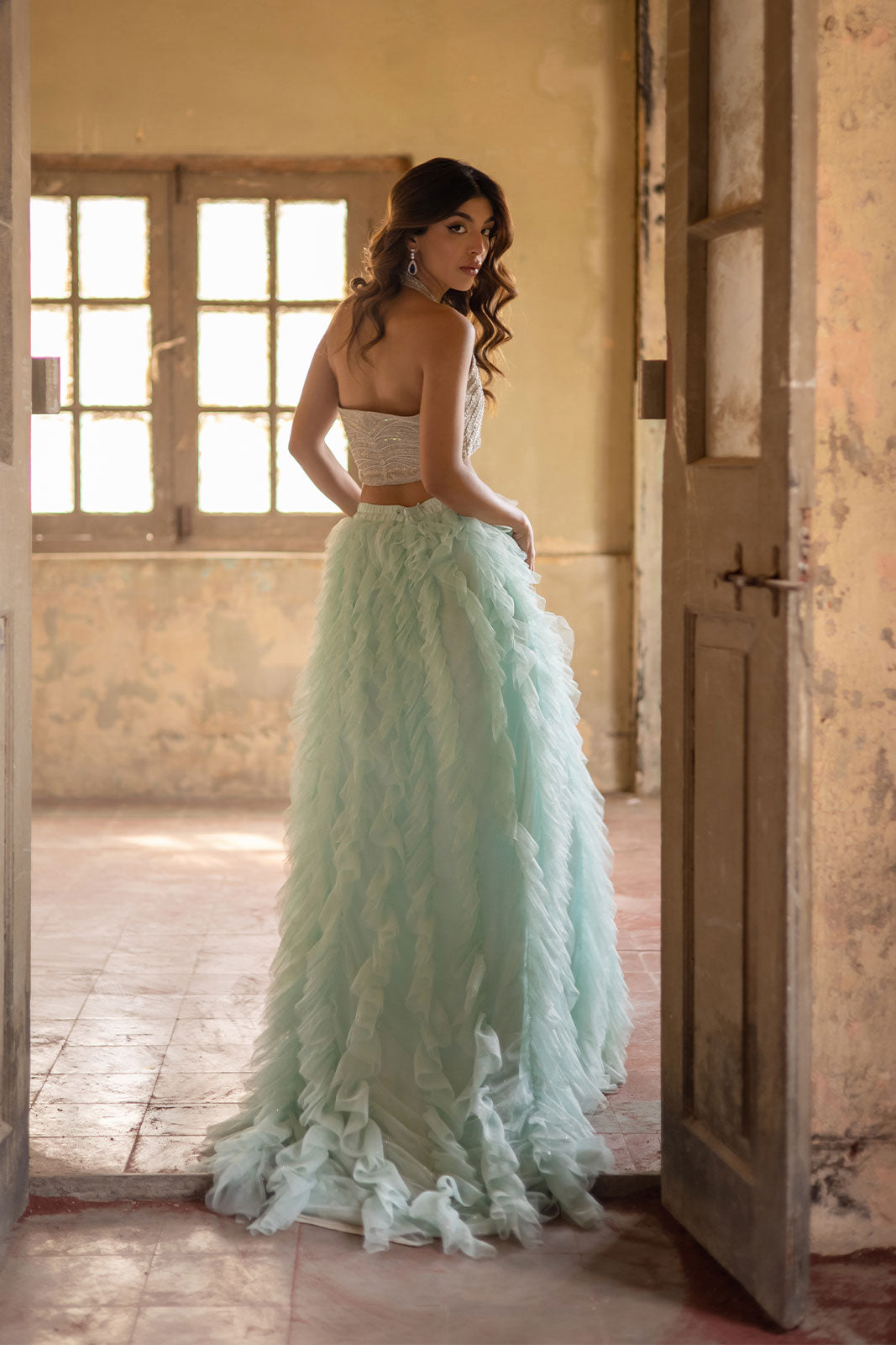 Off-white and sky blue color combination