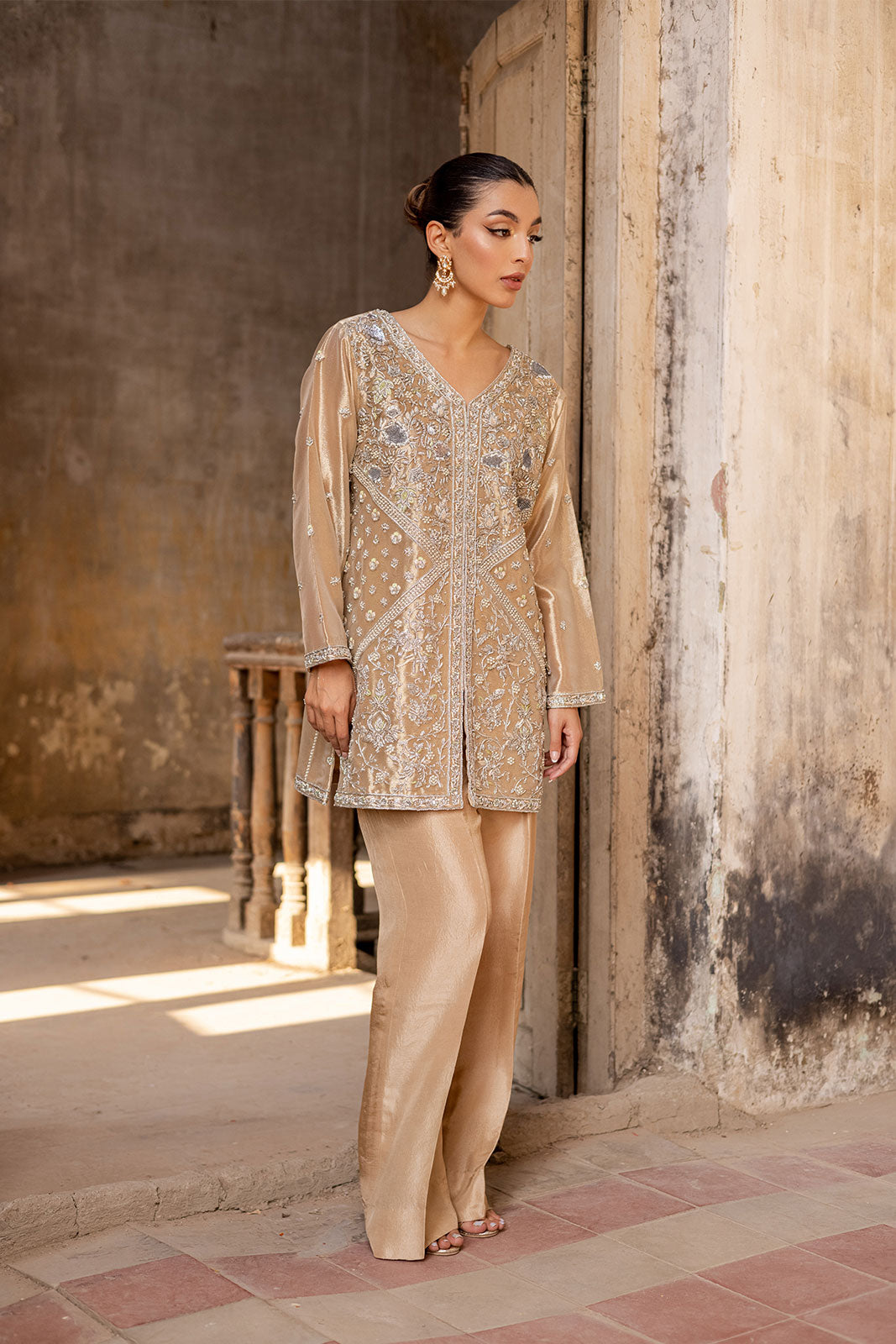 Silver and resham thread work