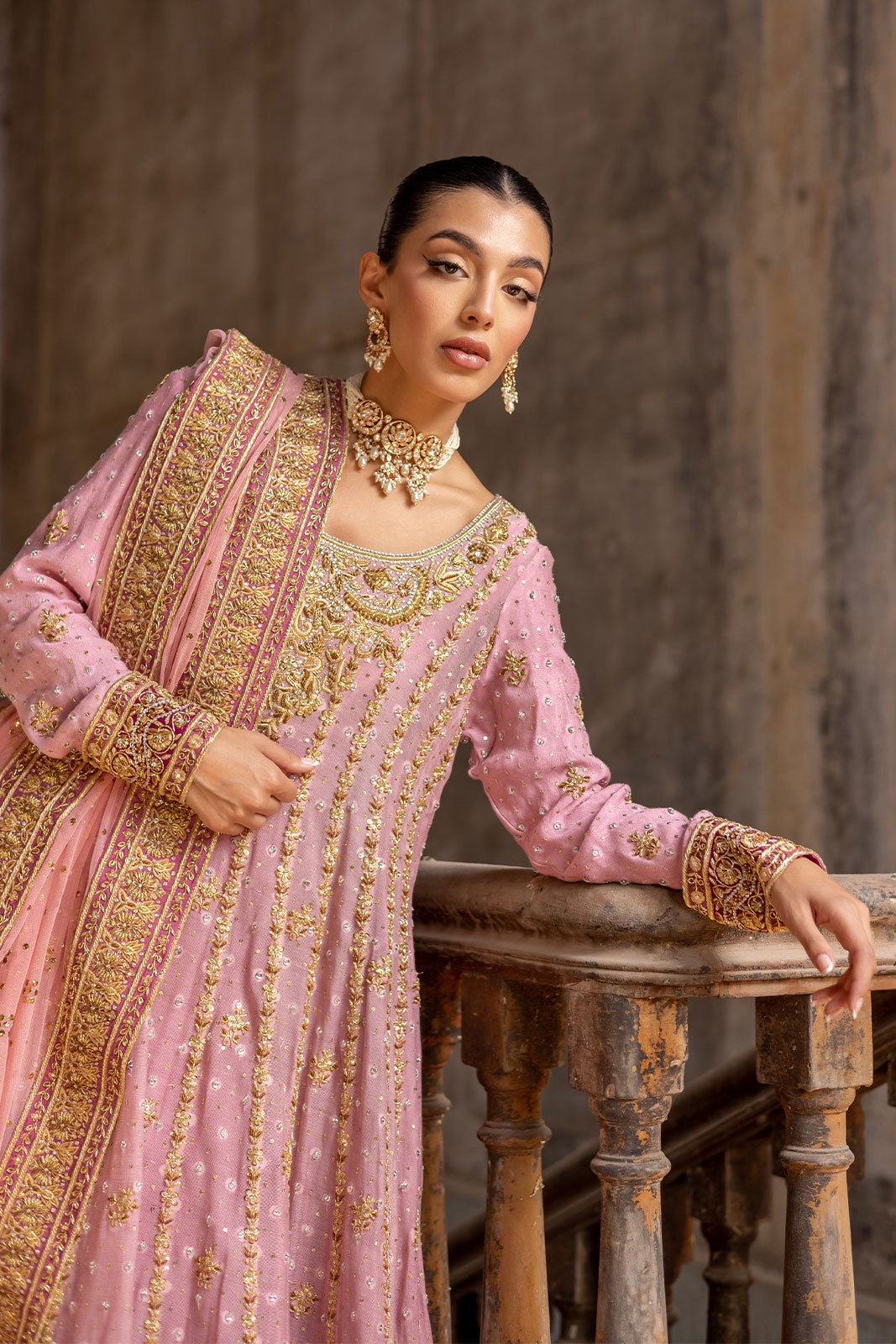 Festive kalidaar with embroidered border dupatta