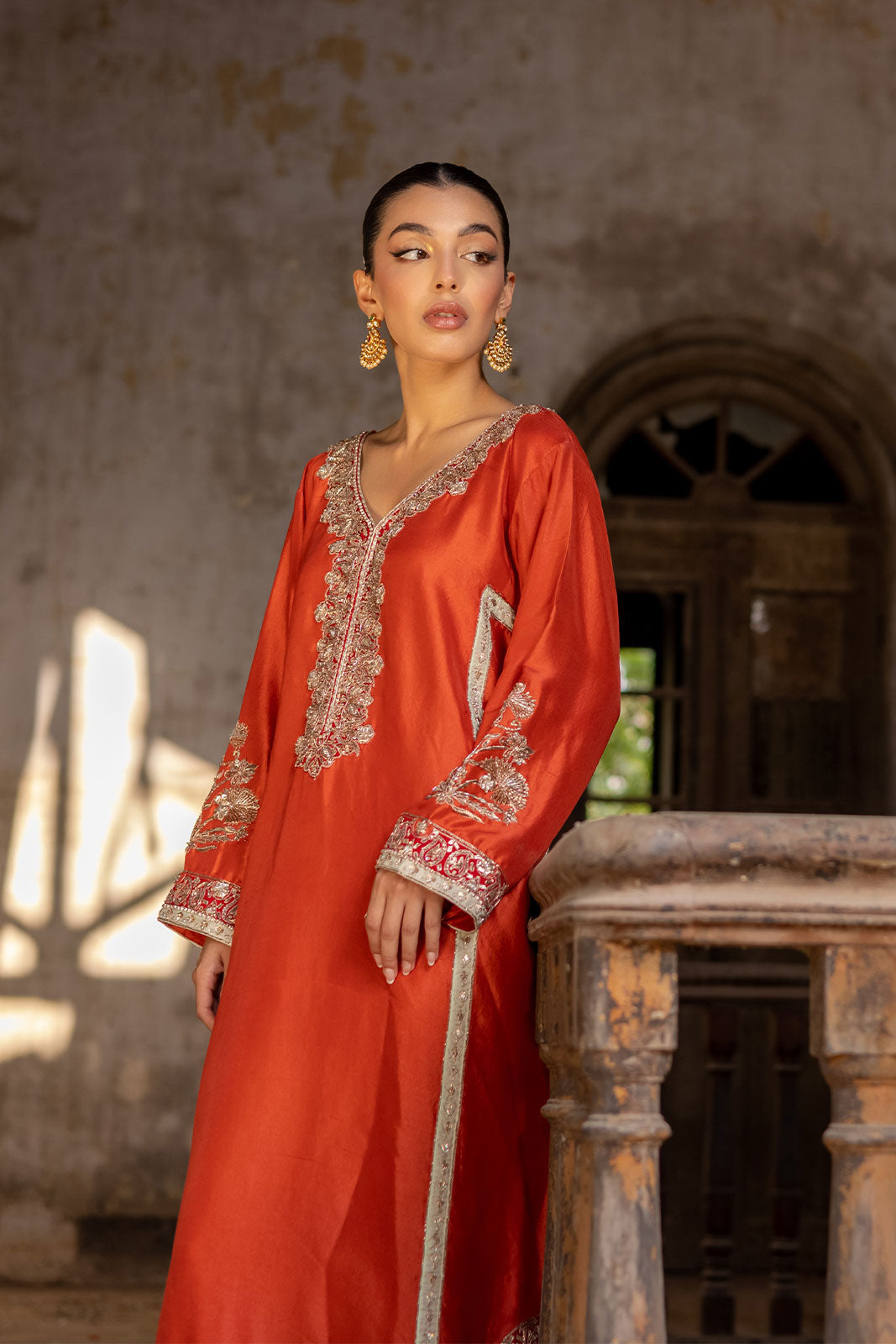 Timeless embroidered raw silk ensemble