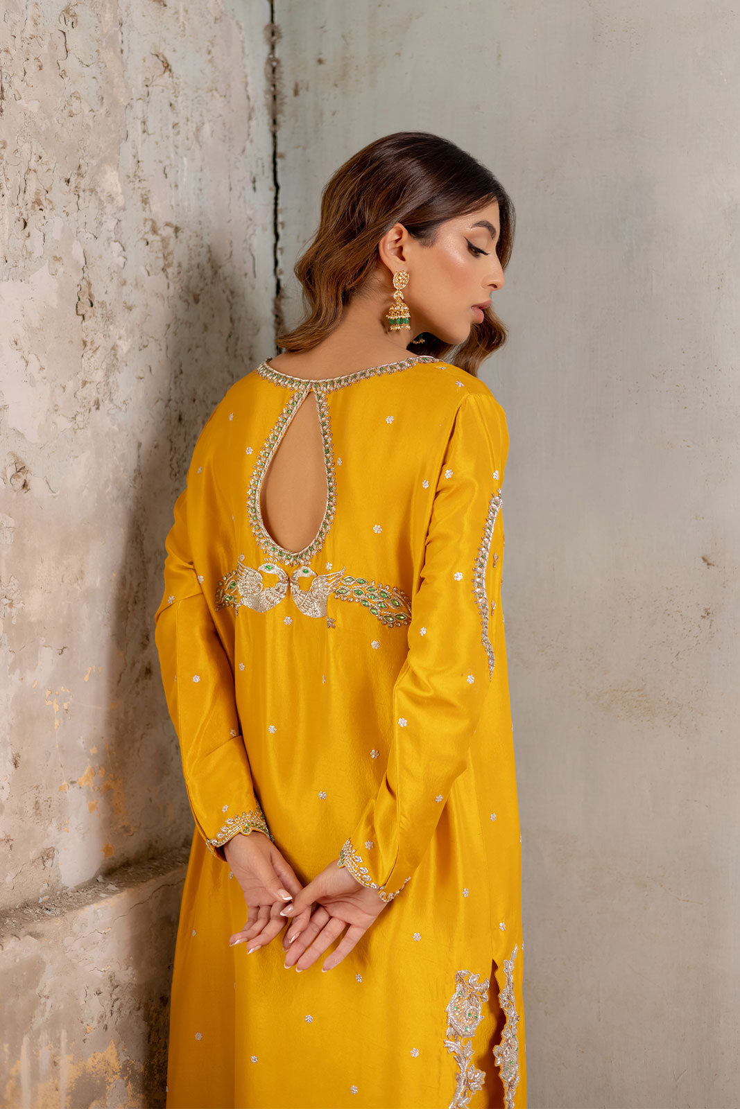 Yellow kurta with intricate embroidery