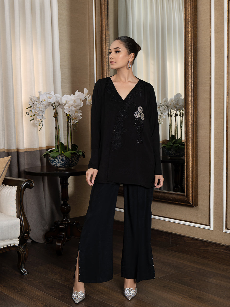 Designer black tunic with embroidery