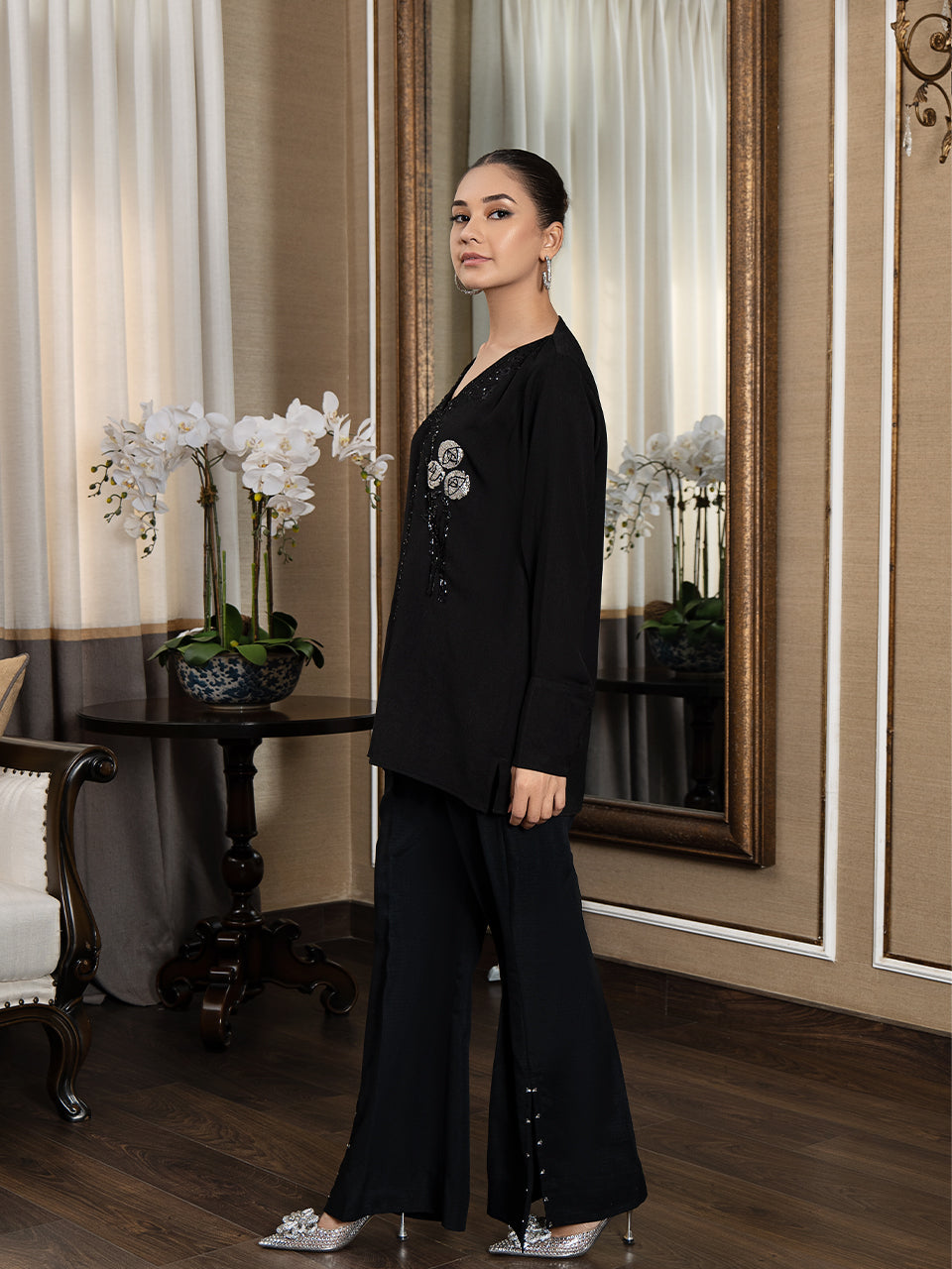 Festive black georgette tunic set
