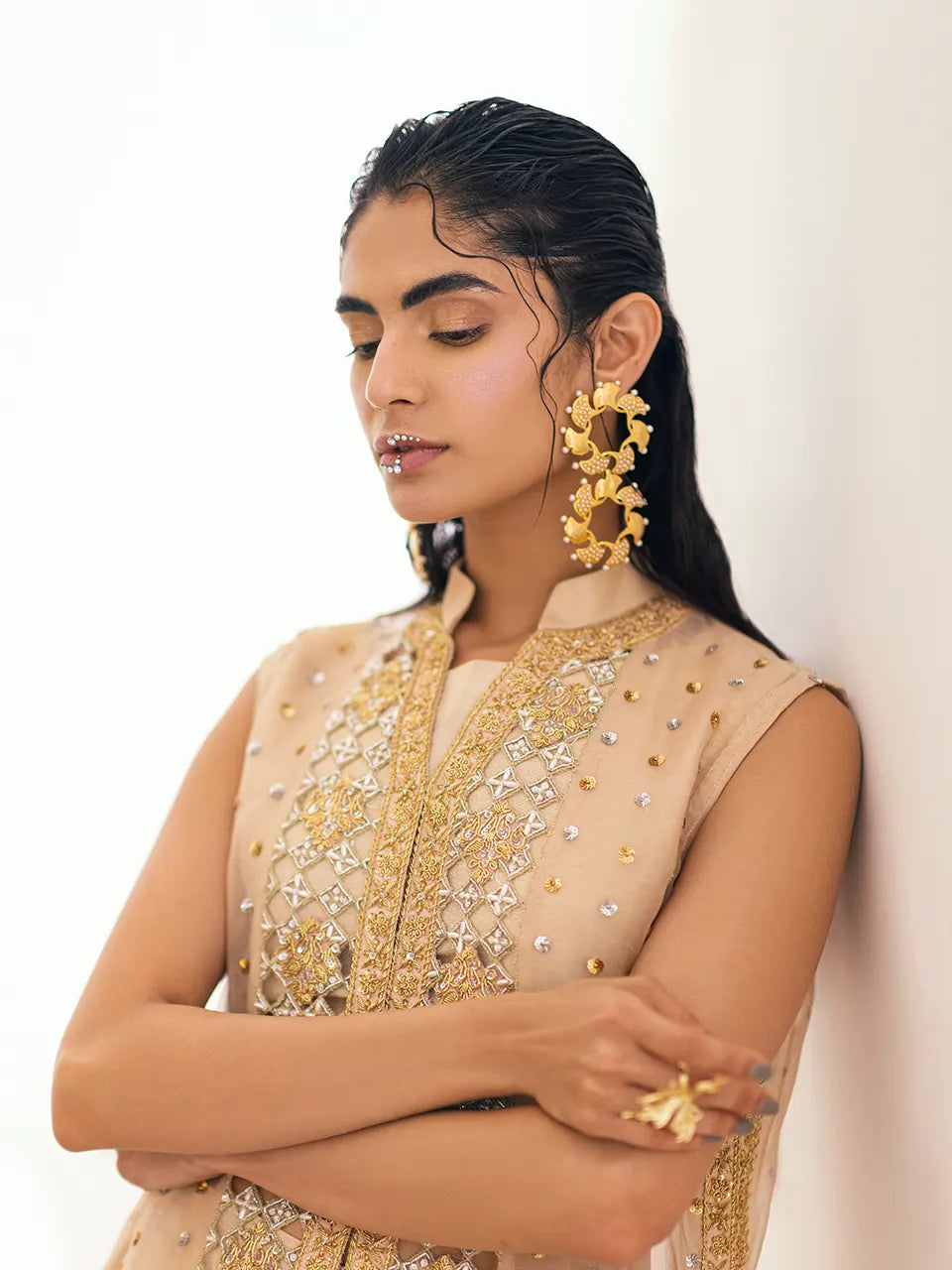 Organza coat with silver and gold handwork