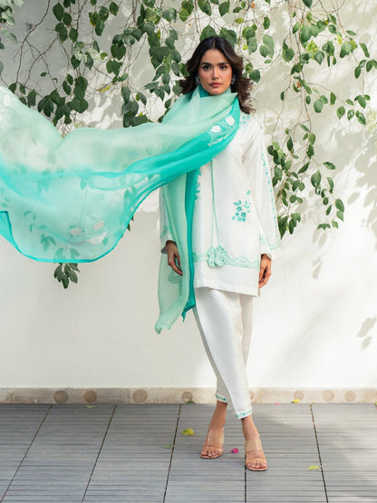 Sophisticated white and sea green kurta