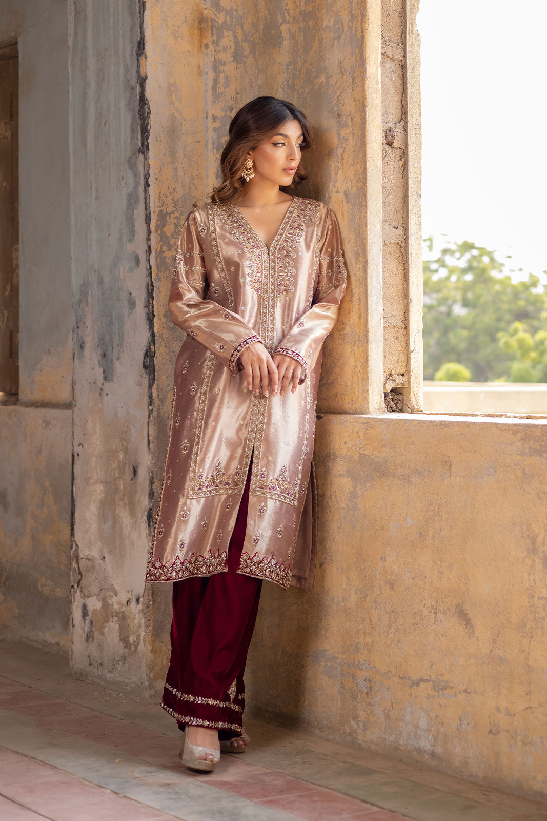  Rose Gold Kurta with Zardozi & Appliqué