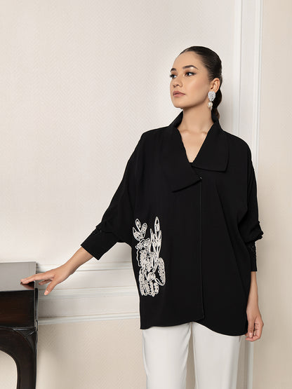 Black and white embroidered tunic